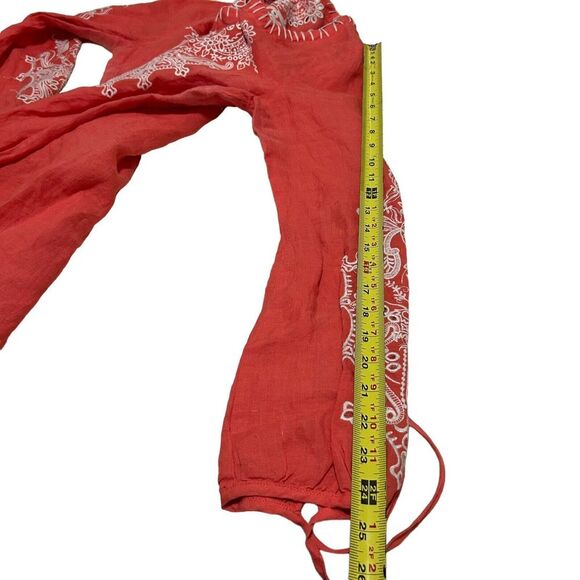 Monoreno Embroidered  100 % Linen Peasant Blouse Long Sleeve Salmon Red Small - Picture 15 of 15